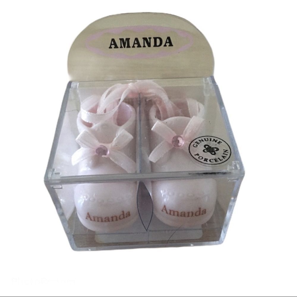 Porcelain Baby Boots Personalized Keepsake NEW